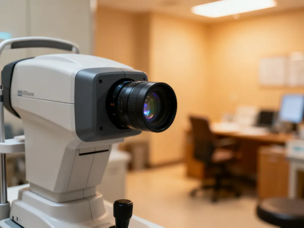 Nowoczesny skaner okulistyczny używany do precyzyjnej diagnostyki OCT w gabinecie lekarskim.