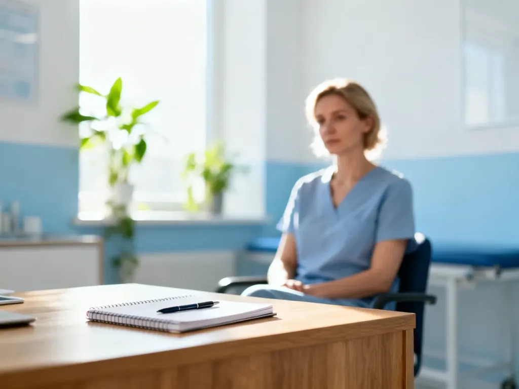 Lekarka w jasnym, nowoczesnym gabinecie, symbolizująca profesjonalną i przyjazną konsultację psychiatryczną.