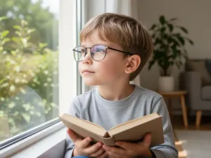 Eleganckie okulary korekcyjne na tle tablicy okulistycznej, symbolizujące proces poprawy jakości widzenia.