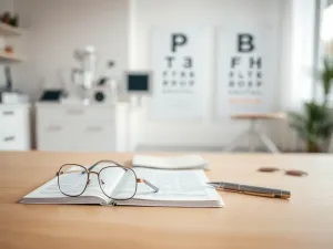 Dziecko w kolorowych okularach patrzące na tablicę do badania wzroku, co podkreśla znaczenie profilaktyki okulistycznej.