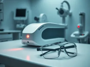Pacjent podczas badania wzroku w lampie szczelinowej, okulista dokładnie sprawdza oczy pod kątem jaskry.