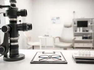 Stylowe okulary korekcyjne leżące na otwartej książce w przytulnym, domowym wnętrzu.