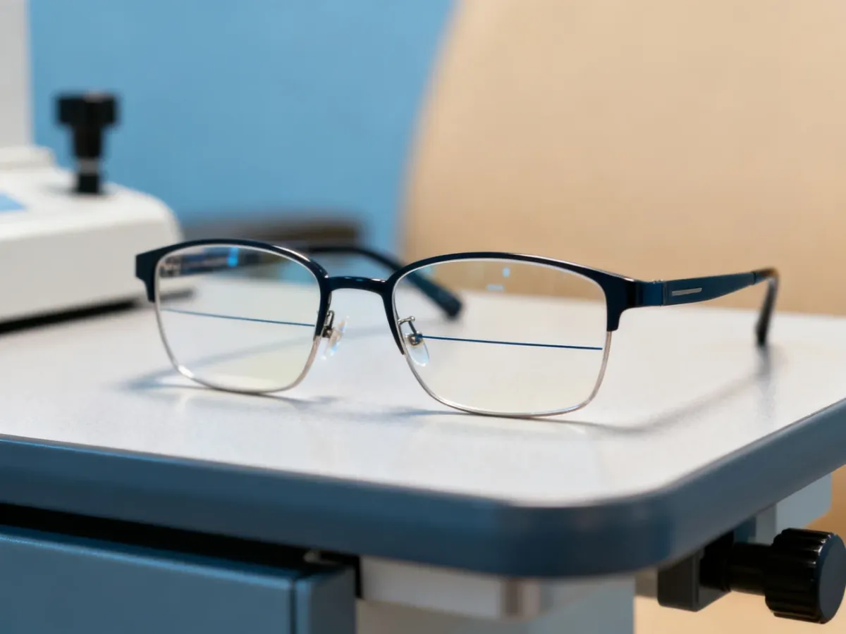 Okulary dwuogniskowe z widoczną linią podziału soczewki