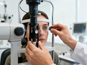 Stylowe okulary Steiner Vision spoczywające na drewnianym biurku w jasnym, profesjonalnym biurze.