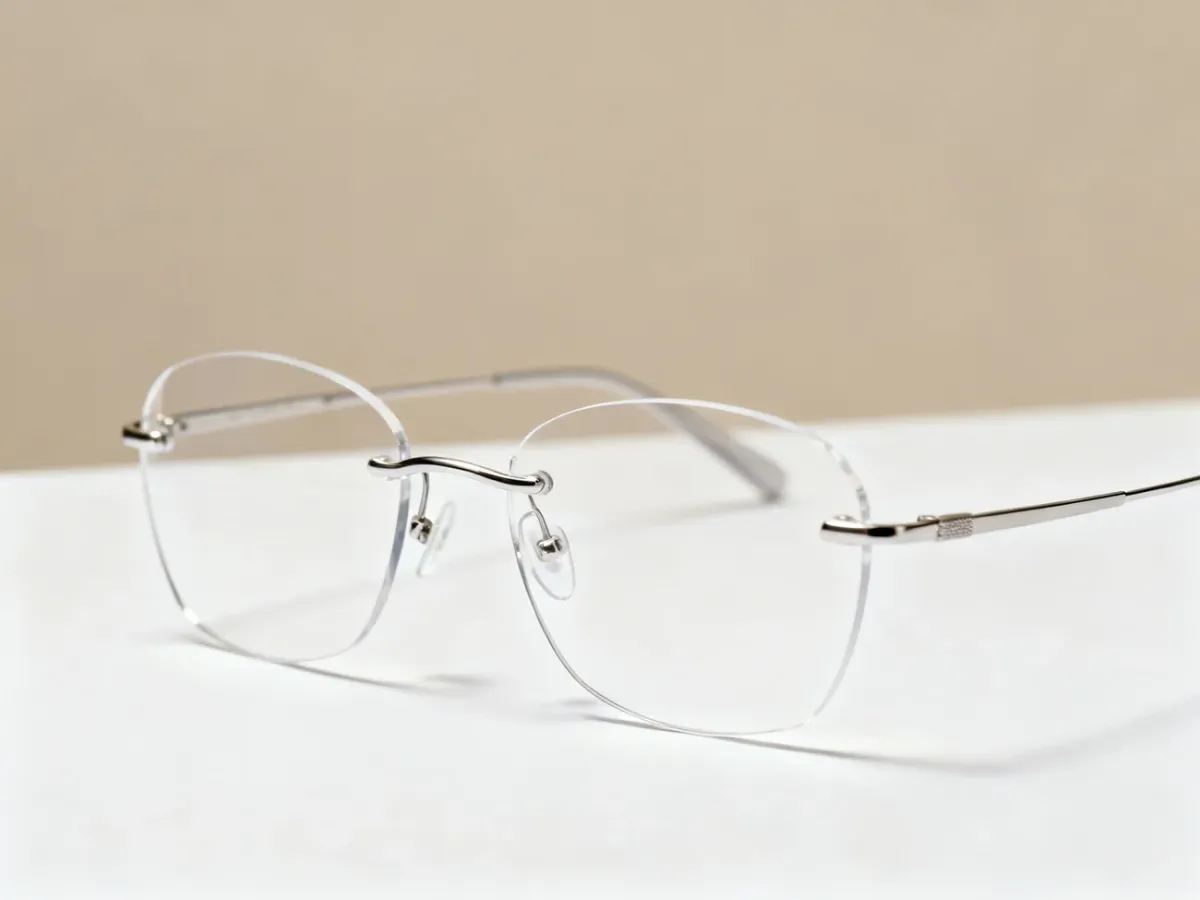 Delikatne okulary bezramkowe na minimalistycznym tle