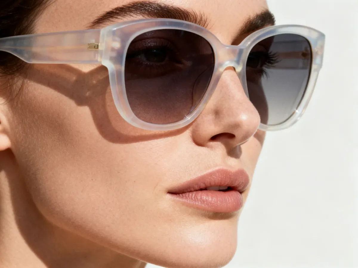 Osoba w lekkich transparentnych okularach oversize w naturalnym świetle