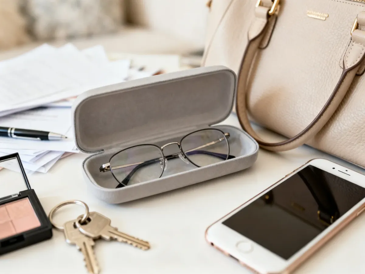 Twarde etui chroniące okulary przed przedmiotami w torbie