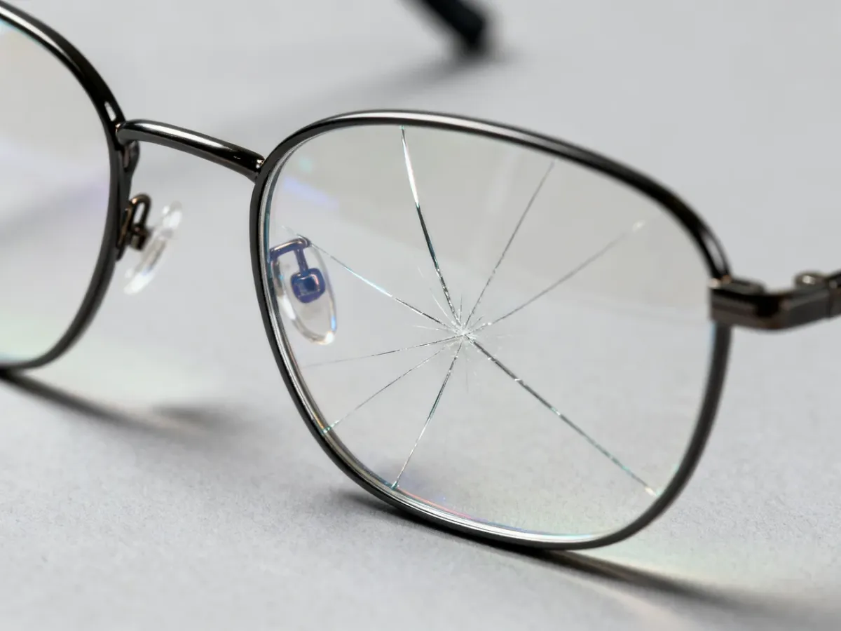 Nowoczesne okulary z wyraźnie porysowaną soczewką
